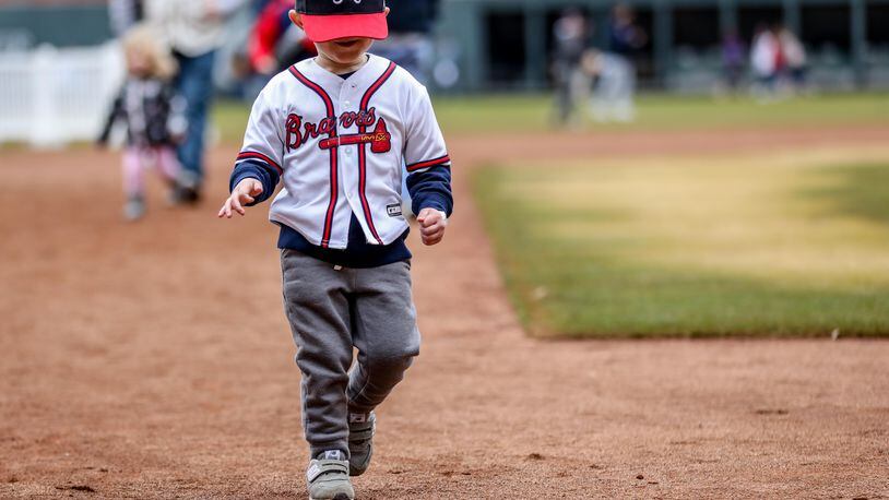 Ford Bussey, 3, runs the bases during Chop Fest in 2020 at Truist Park. (BRANDEN CAMP/SPECIAL)