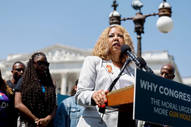 U.S. Rep. Lucy McBath, D-Ga., speaks at a press conference on gun safety legislation outside the U.S. Capitol Building on May 18, 2023, in Washington, D.C. (Anna Moneymaker/Getty Images/TNS)