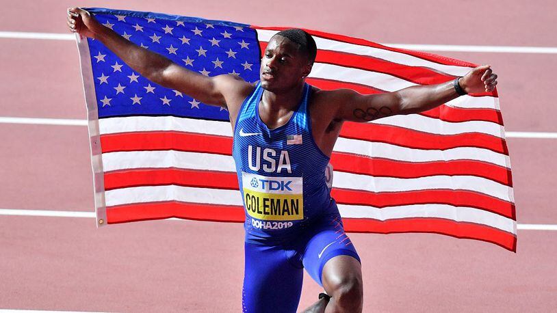 Atlanta's Christian Coleman at his finest moment: After winning the world championship gold medal in the men's 100 meters in 2019. (AP Photo/Martin Meissner)