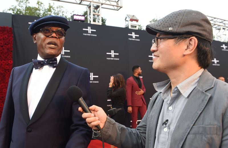 October 5, 2019 Atlanta -  Box office king Samuel L. Jackson talks to AJC's Rodney Ho on the red carpet for the opening of Tyler Perry Studios Saturday, October 5, 2019 in Atlanta. Perry acquired the property of Fort McPherson to build a movie studio on 330 acres of land. (Ryon Horne / Ryon.Horne@ajc.com)