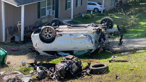 A car thief was ejected from the vehicle after he attempted to hit a Clayton County deputy head-on to escape capture. Credit: Clayton County Sheriff's Office