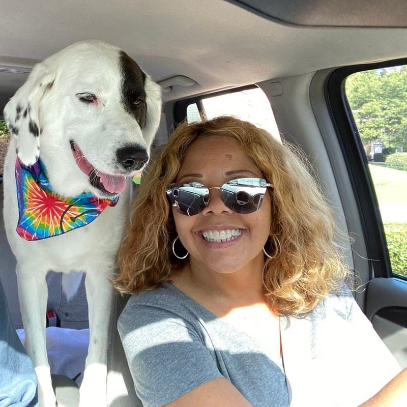 U.S. Rep. Lucy McBath and her dalmatian-pointer mix rescue, Harley.