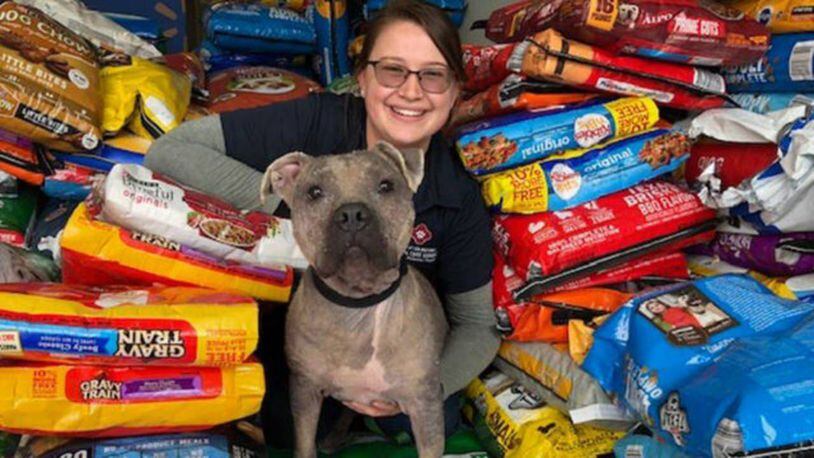 Bags of dog food were donated when the shelter's pantry ran low.