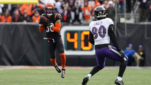 Former Bengals safety Jessie Bates III will help fortify the Falcons' secondary after signing with the Falcons as a free agent. (AP file photo/Jeff Dean)