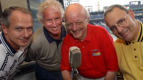 Braves announcers (from left) Joe Simpson, Don Sutton, Pete Van Wieren and Skip Caray. They provide the sounds of summer in Atlanta. (AJC file photo)