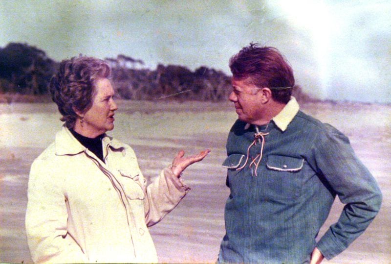 061012 OSSABAW ISLAND, GA: This is a copy of a family photo showing Eleanor Torrey " Sandy" West, with then Georgia Governor Jimmy Carter on the beach at Ossabaw Island. Carter was instrumental in working with West to designate Ossabaw Georgia's first Heritage Preserve in 1978 under the Heritage Trust Act of 1975. 
MANDATORY CREDIT: FAMILY PHOTO