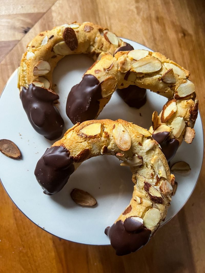 Dipping the almond cookies in chocolate is an absolute must for a traditional almond horn. (Courtesy of Nicole Lewis)