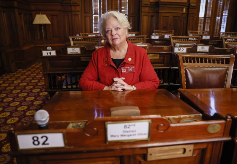 Rep. Mary Margaret Oliver, a co-sponsor of the mental health parity bill that was passed by the legislature, is photographed in the House chamber in the Georgia Capitol in Atlanta on Wednesday, September 21, 2022.   (Bob Andres for the Atlanta Journal Constitution)
