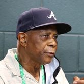 Former Braves player Ralph Garr, Hank Aaron’s teammate for seven seasons and his friend for more than 50 years, sits in the dugout passing on some of his wisdom before the team plays the Astros in Game 2 of the World Series on Wednesday, Oct. 27, 2021, in Houston. Curtis Compton / Curtis.Compton@ajc.com