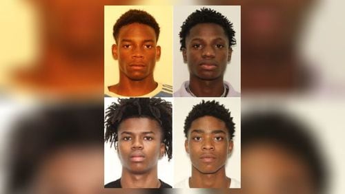 Wanted in the shooting are: (top row, from left) Zydarius Arkady Brewer, Braylen Tremaine Staples; (bottom row) Ra’him Sykes, Terrance Woods.