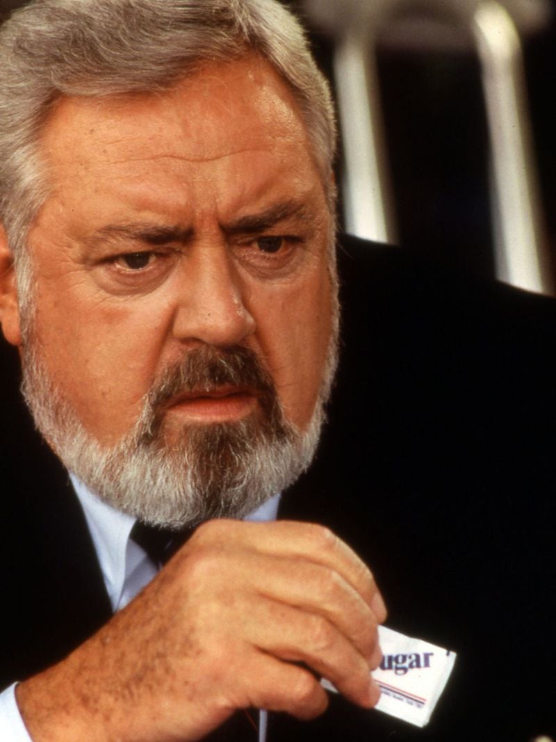 Raymond Burr, seen in a Perry Mason publicity shot, served dinner to the AJC’s Bill King during a 1986 visit to Atlanta. CONTRIBUTED BY NBC