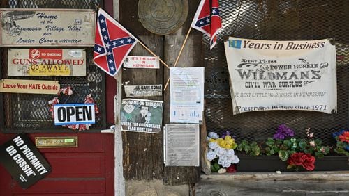 June 16, 2022 Kennesaw - Exterior of Wildman's Civil War Surplus in Kennesaw  on Thursday, June 16, 2022. Councilman James “Doc” Eaton resigned from Kennesaw City Council Tuesday over the reopening of Wildman’s Civil War shop. (Hyosub Shin / Hyosub.Shin@ajc.com)