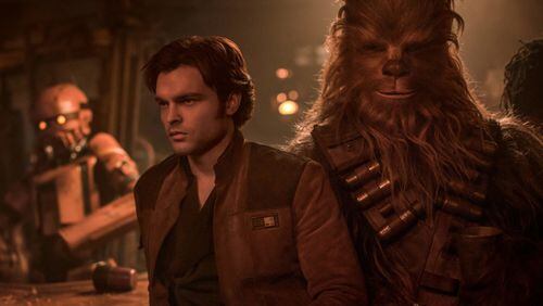 Alden Ehrenreich stars as Han Solo, with Chewbacca (Joonas Suotamo), in “Solo: A Star Wars Story.” Contribted by Lucasfilm