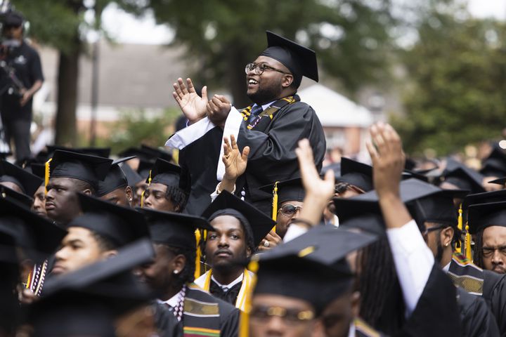 Barrington Lincoln applauds during the Morehouse College commencement ceremony on Sunday, May 21, 2023, on Century Campus in Atlanta. The graduation marked Morehouse College's 139th commencement program. CHRISTINA MATACOTTA FOR THE ATLANTA JOURNAL-CONSTITUTION