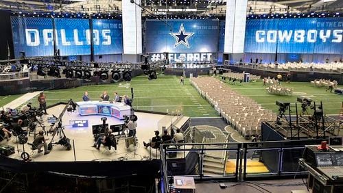 Preview of the 2018 NFL Draft Theater, which is being built on the field of AT&T Stadium in Arlington, Texas, on Tuesday, April 24, 2018. (Max Faulkner/Fort Worth Star-Telegram/TNS)