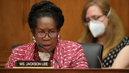 In this photo from September 17, 2020, Representative Shelia Jackson Lee questions witnesses during a hearing about "Worldwide Threats to the Homeland" on Capitol Hill in Washington, DC. Rep. Jackson Lee is renewing a 30-year congressional push to establish a commission that would study the impact of slavery and possible reparations for African Americans. (Chip Somodevilla/POOL/AFP via Getty Images/TNS)