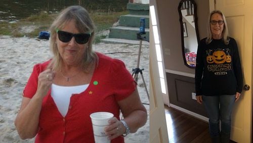 In the photo on the left, taken in October 2010, Julie Markwood weighed 210 pounds. In the photo on the right, taken this month, she weighed 145 pounds. (All photos contributed by Julie Markwood)