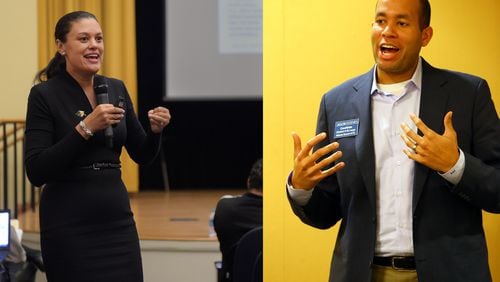 APS Superintendent Meria Carstarphen, left, and school board member and 2017 candidate Jason Esteves are pictured in AJC file photos.