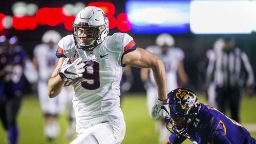 Georgia Tech tight end Tyler Davis caught 22 passes for 237 yards and six touchdowns for Connecticut as a junior in 2018. He arrived at Tech in January as a grad transfer. (Molly Mathis/The Daily Reflector)