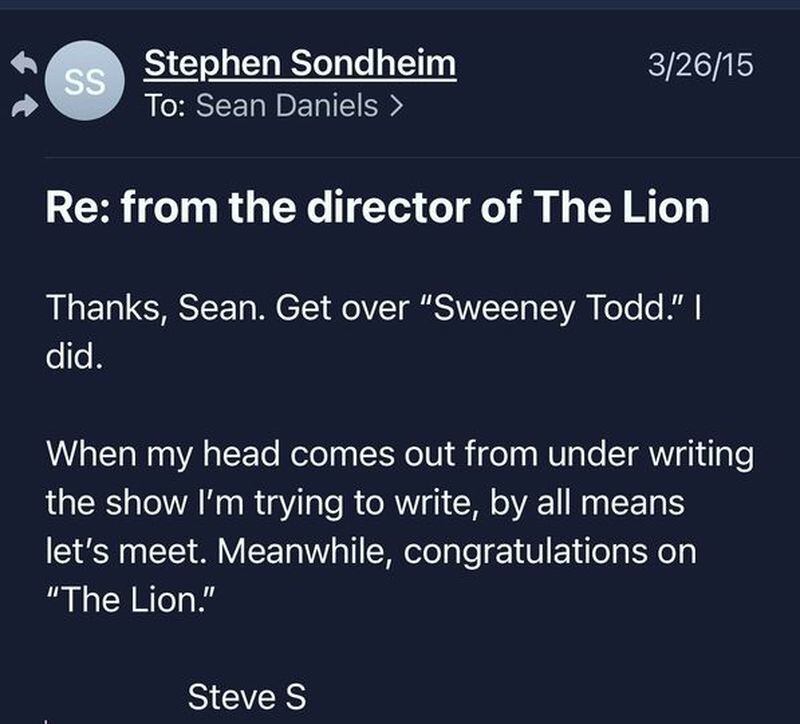Sean Daniel's message from Stephen Sondheim.