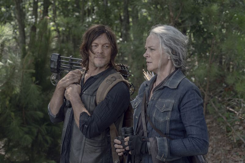 Not that you were ever worried about them, but the last survivors of the first season of "The Walking Dead," Daryl Dixon (Norman Reedus, left) and Carol Peletier (Melissa McBride as) now have plot armor, because they have to survive to the end of season 11, when they will get their own spinoff show. (Jace Downs/AMC/TNS)