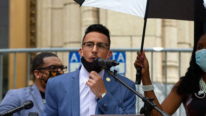 Councilman Antonio Brown announces the formation of a 70-member task force on the steps of  Atlanta City Hall on July 02, 2020.  STEVE SCHAEFER FOR THE ATLANTA JOURNAL-CONSTITUTION