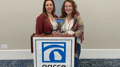 Kali Boatright, President and CEO of GNFCC, and Danielle Cheung, 2023 chair of the GNFCC Board of Directors, officially received the Georgia Certified Chamber award during GACCE’s 2022 Board Development Conference in Cordele, Georgia in November of 2022. COURTESY GREATER NORTH FULTON CHAMBER OF COMMERCE