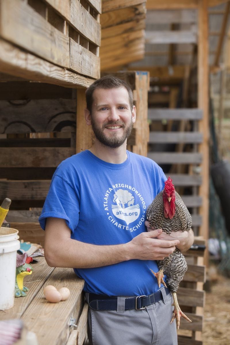 Chef David Bradley is the nutrition director for Atlanta Neighborhood Charter School. In addition to planning, preparing and serving meals for the 640 students on the school’s two campuses, he and his team oversee the school garden and the school’s flock of chickens. Photo: Kelley Klein