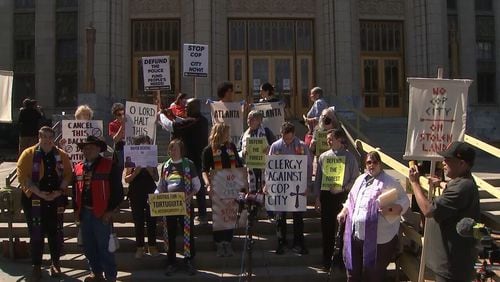 Protesters gather at Atlanta City Hall to protest proposed police training center