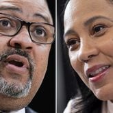 The offices of Manhattan District Attorney Alvin Bragg and Fulton County District Attorney Fani Willis are each nearing decisions on whether to indict former President Donald Trump in separate cases. (Seth Wenig & Ben Gray/AP file)