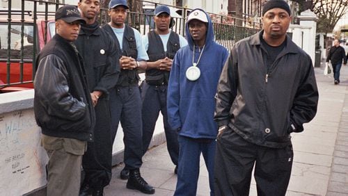 Public Enemy in 2007. Professor Griff, DJ Lord, SW1 Pop Diesel, SW1 James Bomb, Flavor Flav and Chuck D. Missing is original DJ Terminator X, who retired as a full-time member of the group. (Photo by Walter Leaphart)