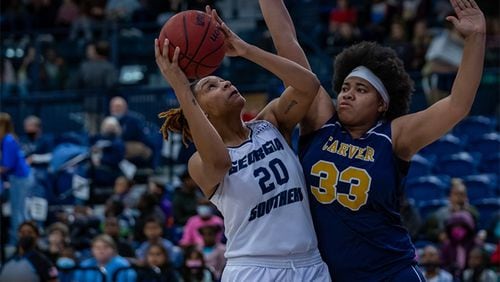 Georgia Southern Women’s Basketball faces the Carver College Cougars at Hanner Fieldhouse on December 13, 2021 in Statesboro, Georgia. (Credit: AJ Henderson / Georgia Southern)