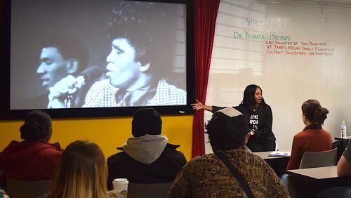 Dr. Yamma Brown, CEO of Daughter of Soul Productions, and the daughter of legendary recording artist James Brown, leads a class in the MEBUS program.