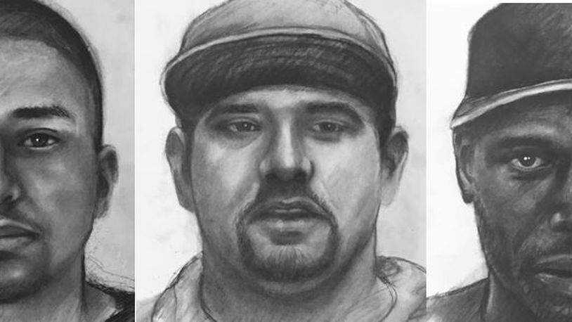 These are police sketches of three suspects in a home invasion robbery in Atlanta.