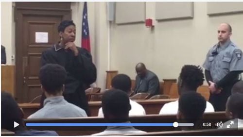 Screen capture of the video in which Judge Colvin addresses young people in her court.