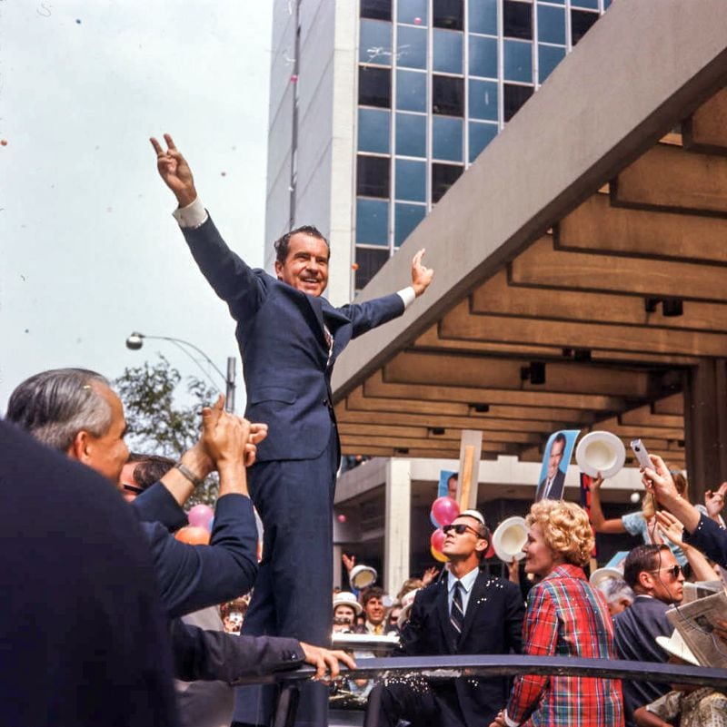 Presidential candidate Richard Nixon during a campaign stop, October 1968.
