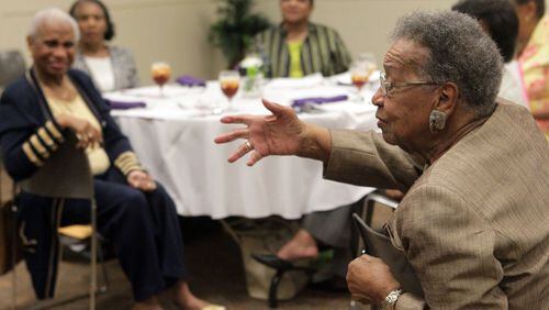 Fredericka Hurley makes a comment during a 2012 meeting of The Mothers Social Literary club (MOSOLIT) at the Life Learning Center in Atlanta. Hurley was a long-time educator in Atlanta and involved in many musical and social activities. The active 97-year-old died this month. PHIL SKINNER / PSKINNER@AJC.COM editor’s note: CQ