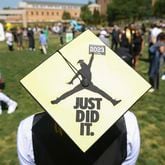 Kennesaw State graduate Gerard McGruder wears a mortarboard with “Just Did It,” shown following the Spring 2023 commencement of the Norman J. Radow College of Humanities and Social Sciences at the Convocation Center, Wednesday, May 10, 2023, in Kennesaw, Ga. (Jason Getz / Jason.Getz@ajc.com)