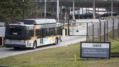 Former MARTA employee Shyanne Lord sued the agency in 2019 claiming that while she worked at the Laredeo Drive bus garage, pictured here, she endured sexual harassment from co-worker Ayodele Adenrele on a near-daily basis. After she lodged a formal complaint, she said MARTA discounted her claims and retaliated by transferring her to a less-desirable garage. The case has been settled for $575,000. (Alyssa Pointer / Alyssa.Pointer@ajc.com)