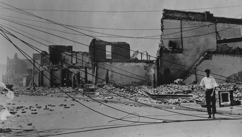 View of the destruction of the Greenwood District in Tulsa after the 1921 massacre. CONTRIBUTED BY GREENWOOD CULTURAL CENTER