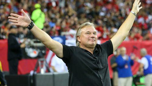 113014 ATLANTA: Former Falcons kicker Morten Andersen is introduced during the game against the Cardinals in an NFL football game on Sunday, Nov. 30, 2014, in Atlanta. CURTIS COMPTON / CCOMPTON@AJC.COM