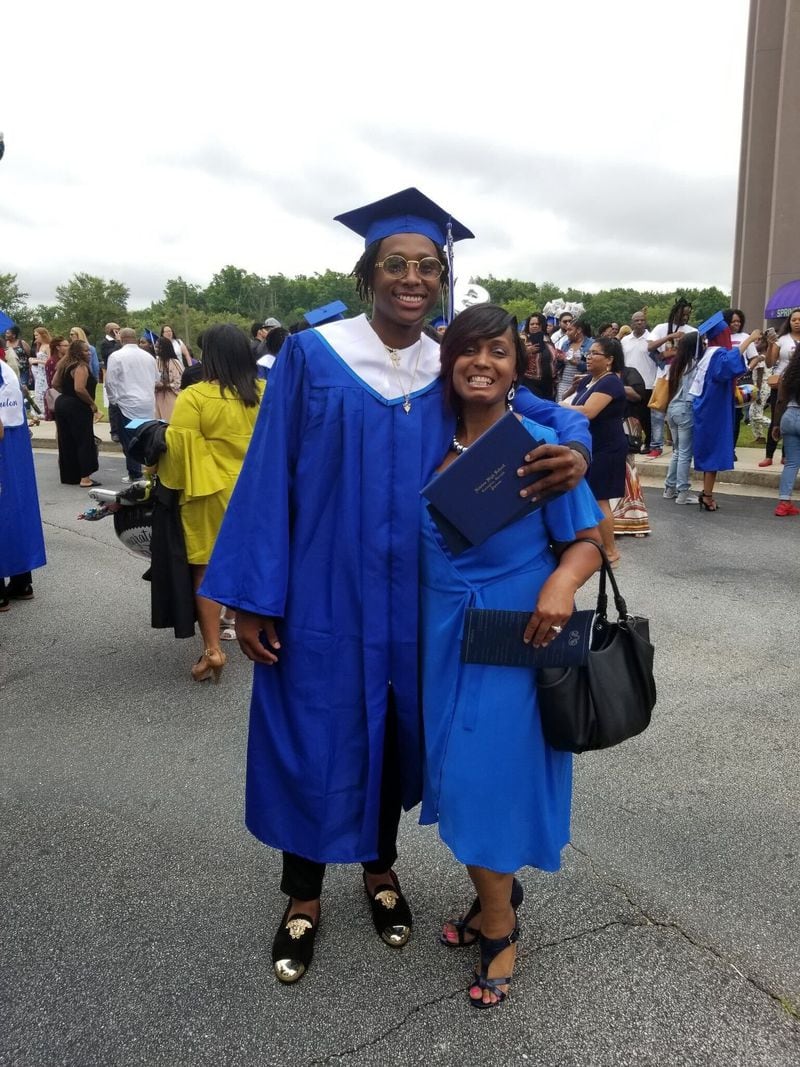 Keelon Tate with his mother Mariolyn at graduation.