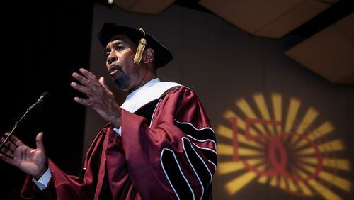 Morehouse College Interim President Bill Taggart died suddenly. He is shown here speaking at the May graduation ceremony in the Martin Luther King JR. International Chapel. STEVE SCHAEFER / SPECIAL TO THE AJC