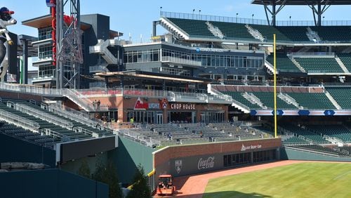 Fox Sports South broadcasters Chip Caray, Jeff Francoeur and Tom Glavine will call Friday night’s game from the seats in front of SunTrust Park’s Chop House.