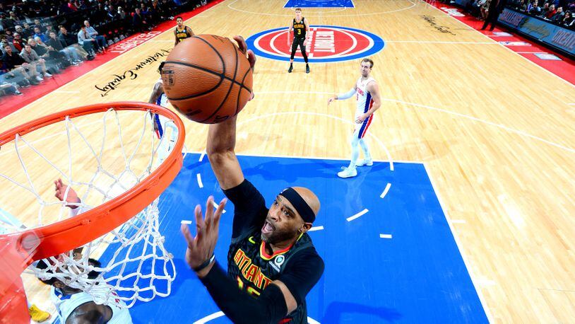 Vince Carter of the Atlanta Hawks shoots the ball against the Detroit Pistons on December 23, 2018 at Little Caesars Arena in Detroit, Michigan.