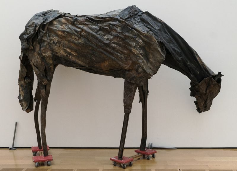 This horse doesn’t usually move, but it was on roller skates during the reinstallation process at the High Museum. CONTRIBUTED BY HIGH MUSEUM OF ART