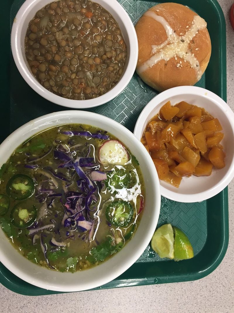 School meals can offer more celebrations than just Taco Tuesday. To celebrate last year’s Day of the Dead (Dia de los Muertos), students enjoyed pozole verde with chicken, lentils, calabaza en tacha (candied pumpkin with piloncillo sugar and canela) and pan de muertos. Photo: David Bradley