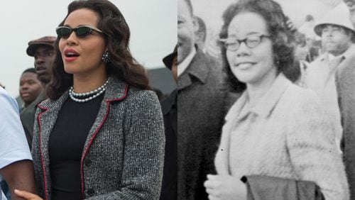 Coretta Scott King was played by Carmen Ejogo in "Selma." (Left photo: Atsushi Nishijima/Paramount Pictures. Right photo: AP file)