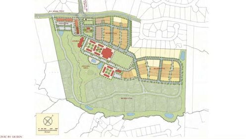 A development proposed near the Dacula intersection of Jim Moore Road and Hamilton Mill Parkway would bring houses, townhomes, retail, a church and a private school.