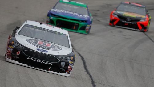 A familiar sight last year at Atlanta Motor Speedway:  Kevin Harvick comfortably in front. (Photo by Kevin C. Cox/Getty Images)